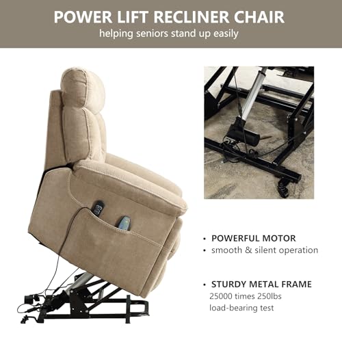 Grey Fabric Power Lift Recliner Chair with Heated Massage and USB Port I7976