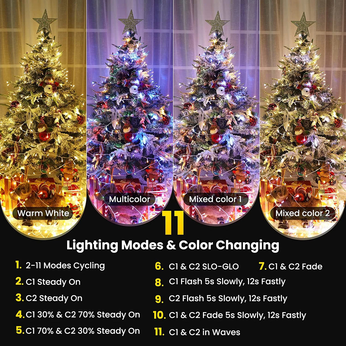 200 LED Warm White Multicolor Christmas String Lights with Remote E745588