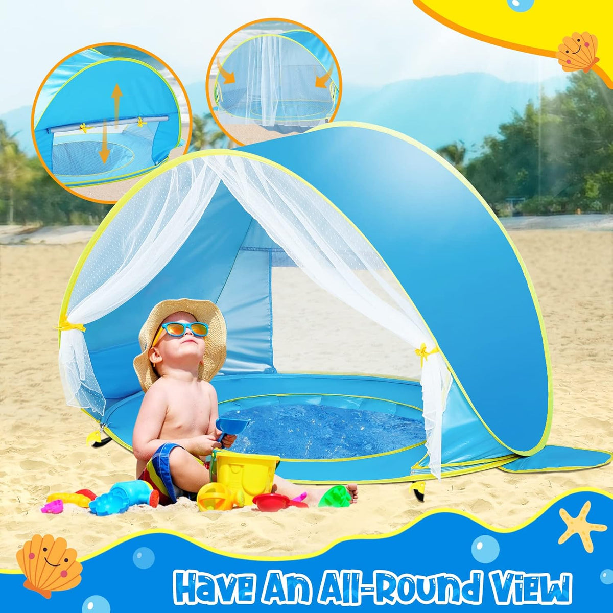 Baby Beach Tent Sun Shelter UPF50+ Pop Up Shade Pool (Front Mesh Blue) G118573