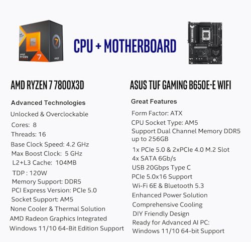 AMD Ryzen 7 7800X3D 8-Core 16-Thread Desktop Processor with ASUS ROG Strix B650E-F Gaming WiFi AM5 Gaming Motherboard Q58731