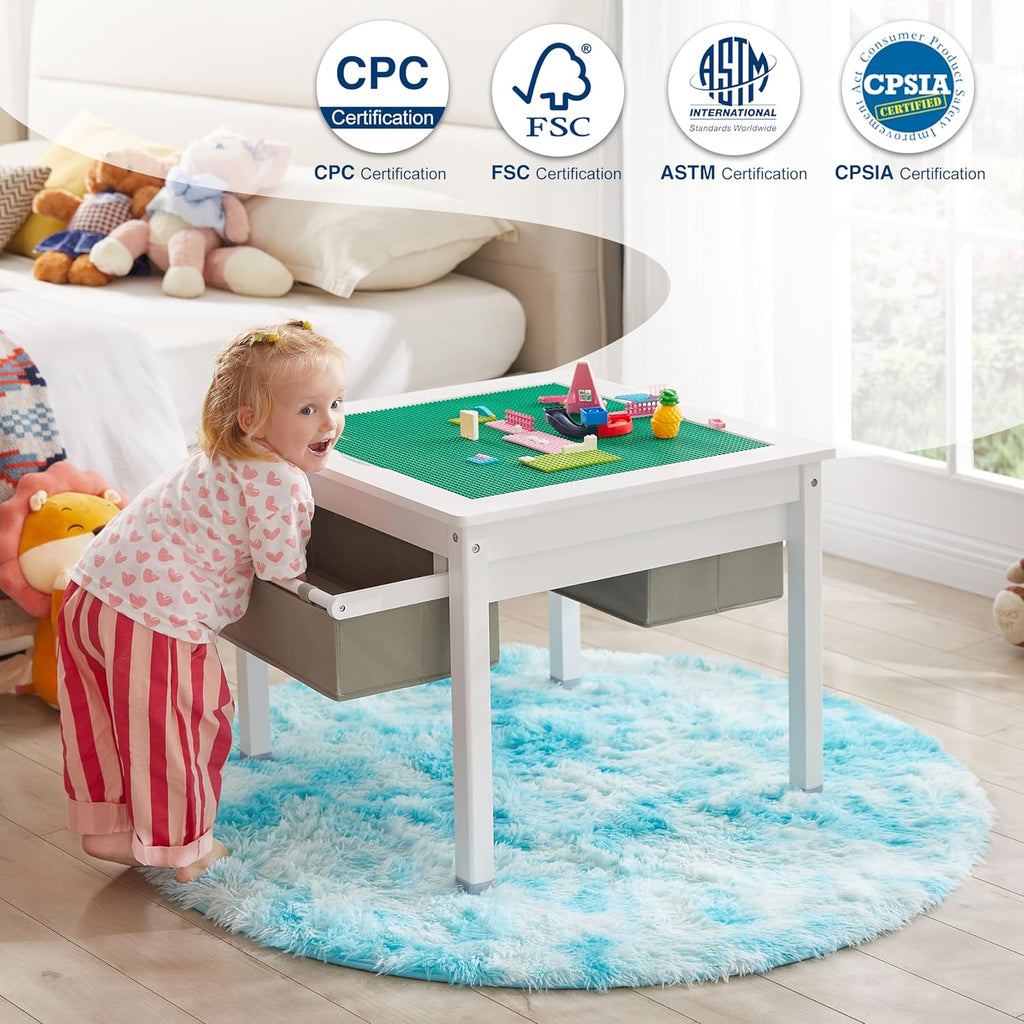 White Wooden Kids Table with Storage Drawers E69320