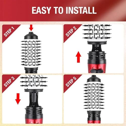 Red 3-in-1 Hot Air Styler and Rotating Hair Dryer with 2 Interchangeable Brushes M108
