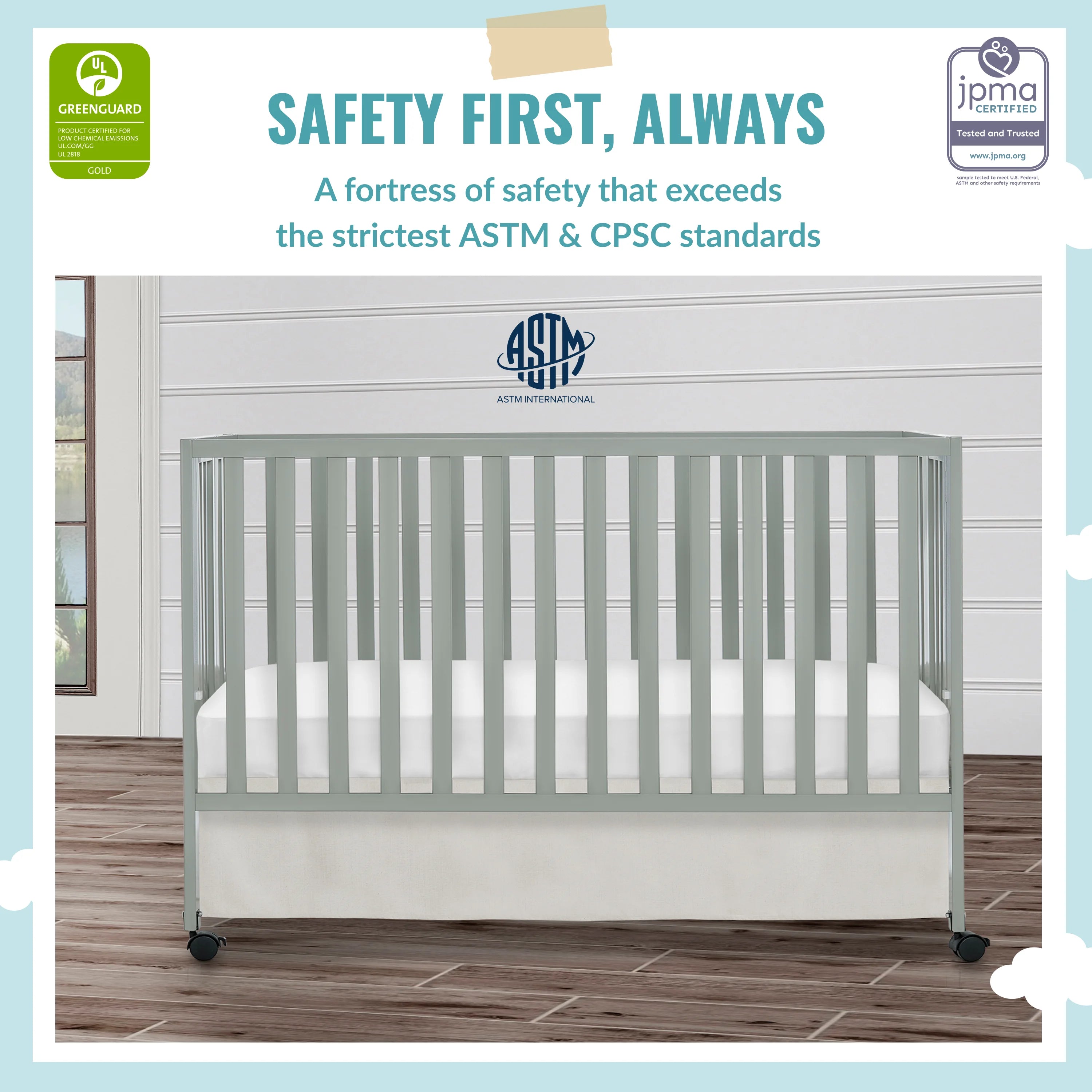 Cool Grey Full-Size Folding Crib Z252