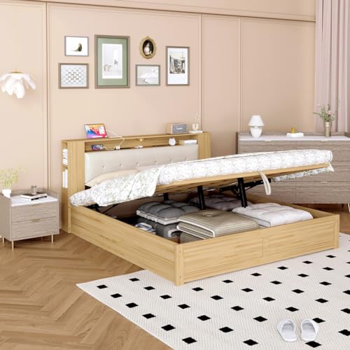Queen Size Upholstered Platform Bed with Storage Nightstand and 6 Drawers Dresser Cabinet Q448