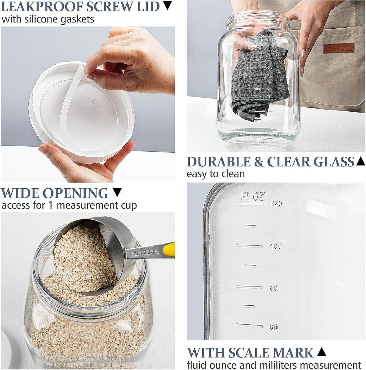 Wide Mouth 1 Gallon Clear Glass Mason Jar with Lid O882