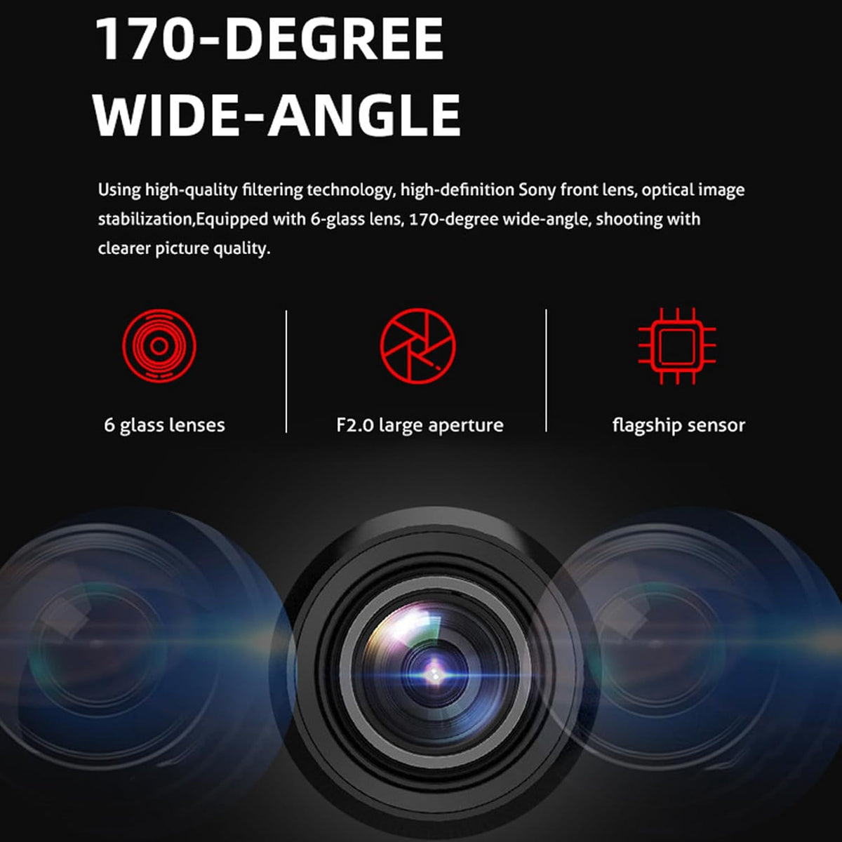 1080P FHD Front and Rear Dash Cam with 170° Wide Angle E340