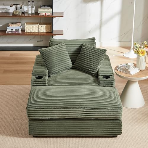 Oversized Corduroy Convertible Sleeper Sofa with Ottoman, Grey V961