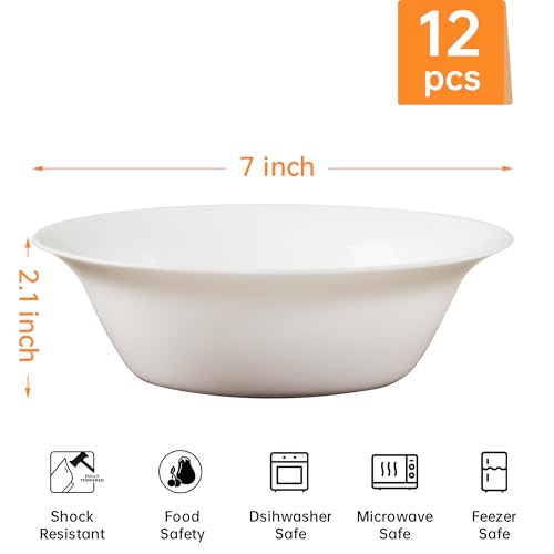 20 OZ Tempered Glass White Soup Bowls Set of 8 F1595