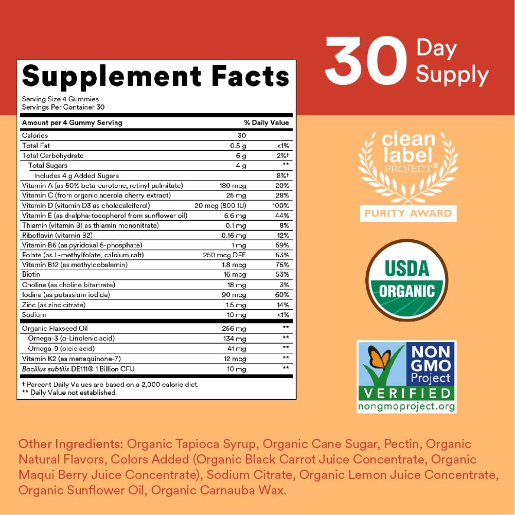 Organic Kids Multivitamin Gummies with Probiotics, Omega 3, Vitamin D3, C, B12 & Women's Multivitamin Gummies with Omega 3 Fish Oil, Methylfolate, CoQ10 F994303