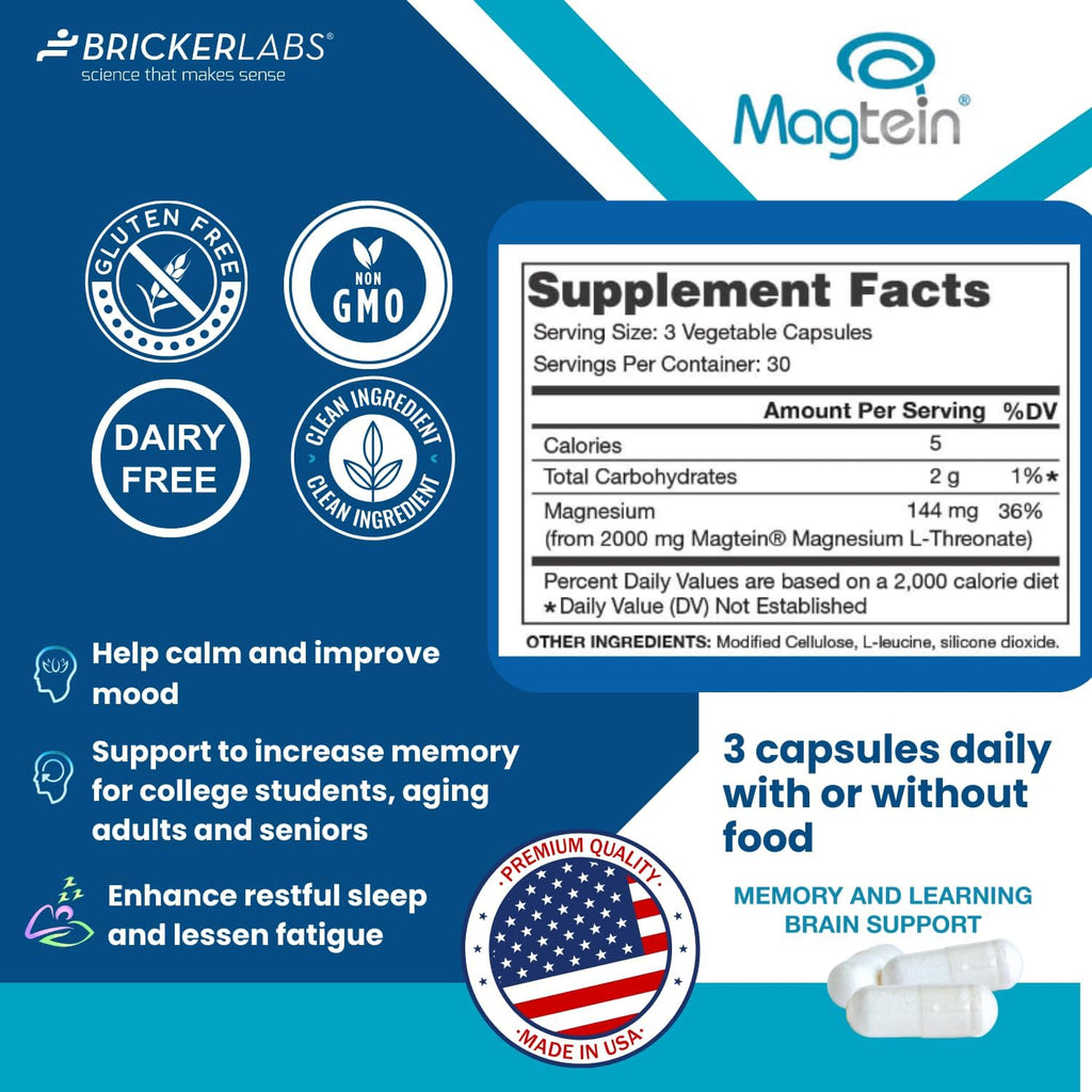 Magnesium L Threonate Supplement, 90 Capsules J476