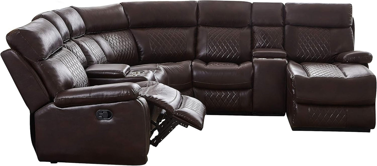 Brown PU Leather L Shape Reclining Sectional Sofa T9768