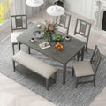 6-Piece Dining Table Set with 4 Upholstered Chairs and 1 Bench, Solid Wood, Dark Gray R132579