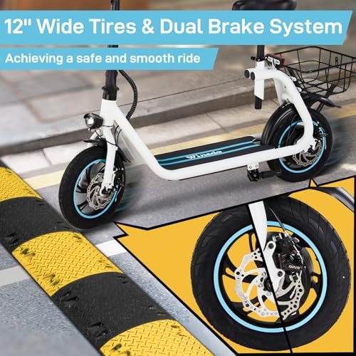 Foldable Electric Scooter with 12" Pneumatic Tire, Seat, Wide Deck, Dual Disc Brake F505963