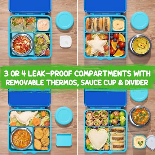 3-4 Compartment 60OZ Bento Box with Leakproof 8OZ Insulated Food Jar I550