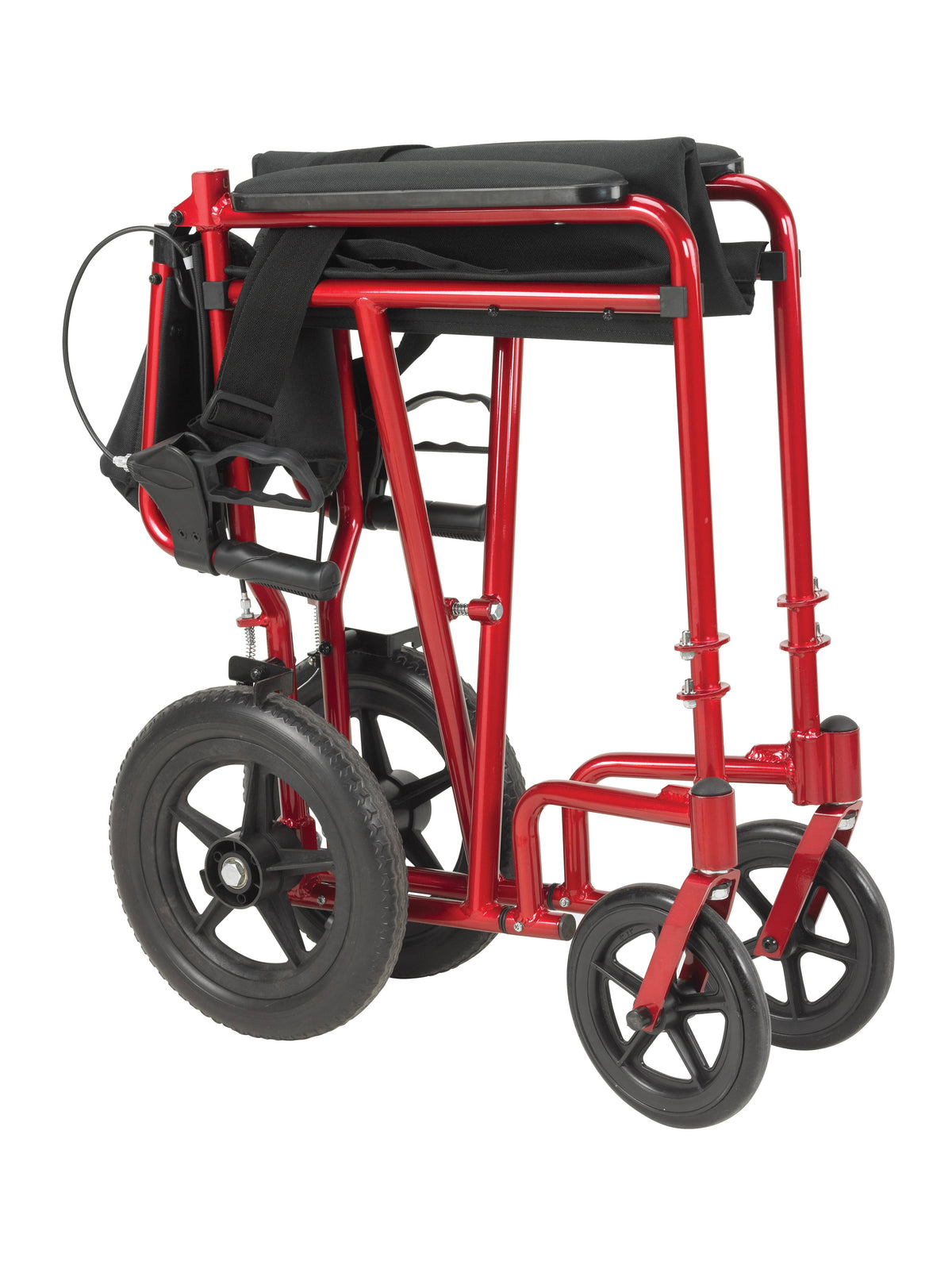Red/Black Lightweight Transport Wheelchair with Hand Brakes T952