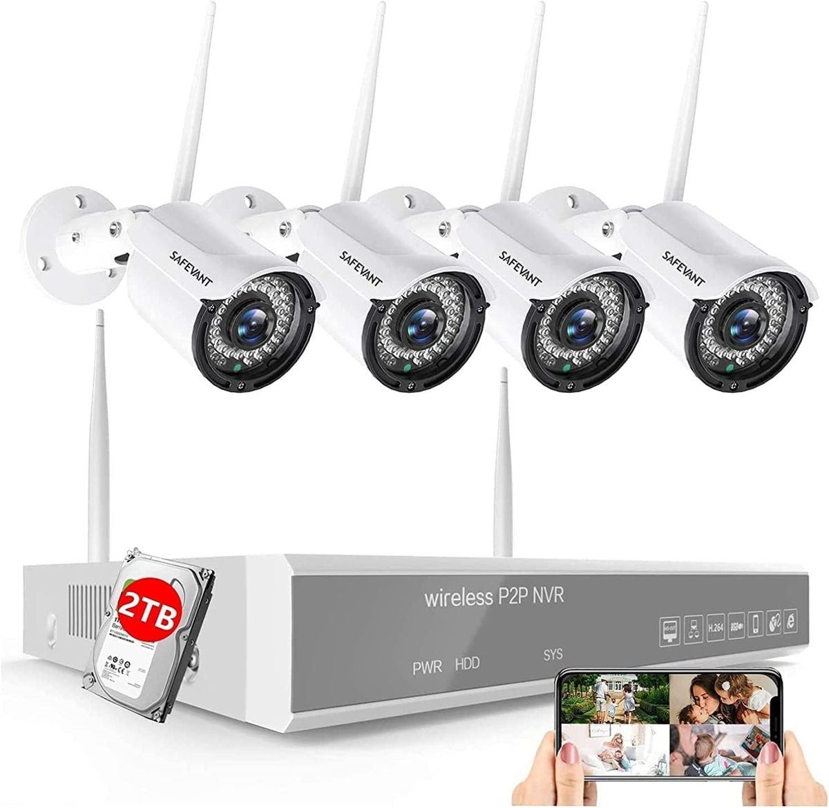 8 Channel 2TB NVR Security Camera System with 4PCS IP WiFi Cameras R740