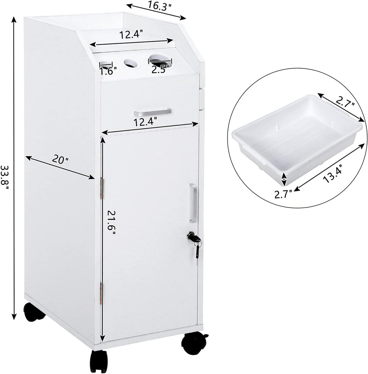 Rolling Hair Salon Storage Cart with Wheels & 3 Hair Dryer Holders & Drawers & Lock L10125