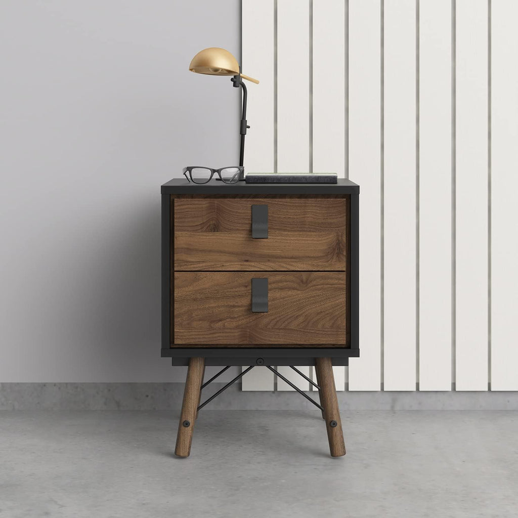 Black Matte 2 Drawer Nightstand V775173