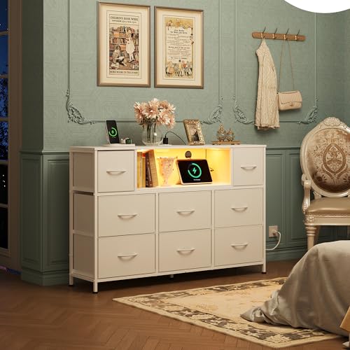 8 Drawer Fabric Dresser with LED Lights Q1778