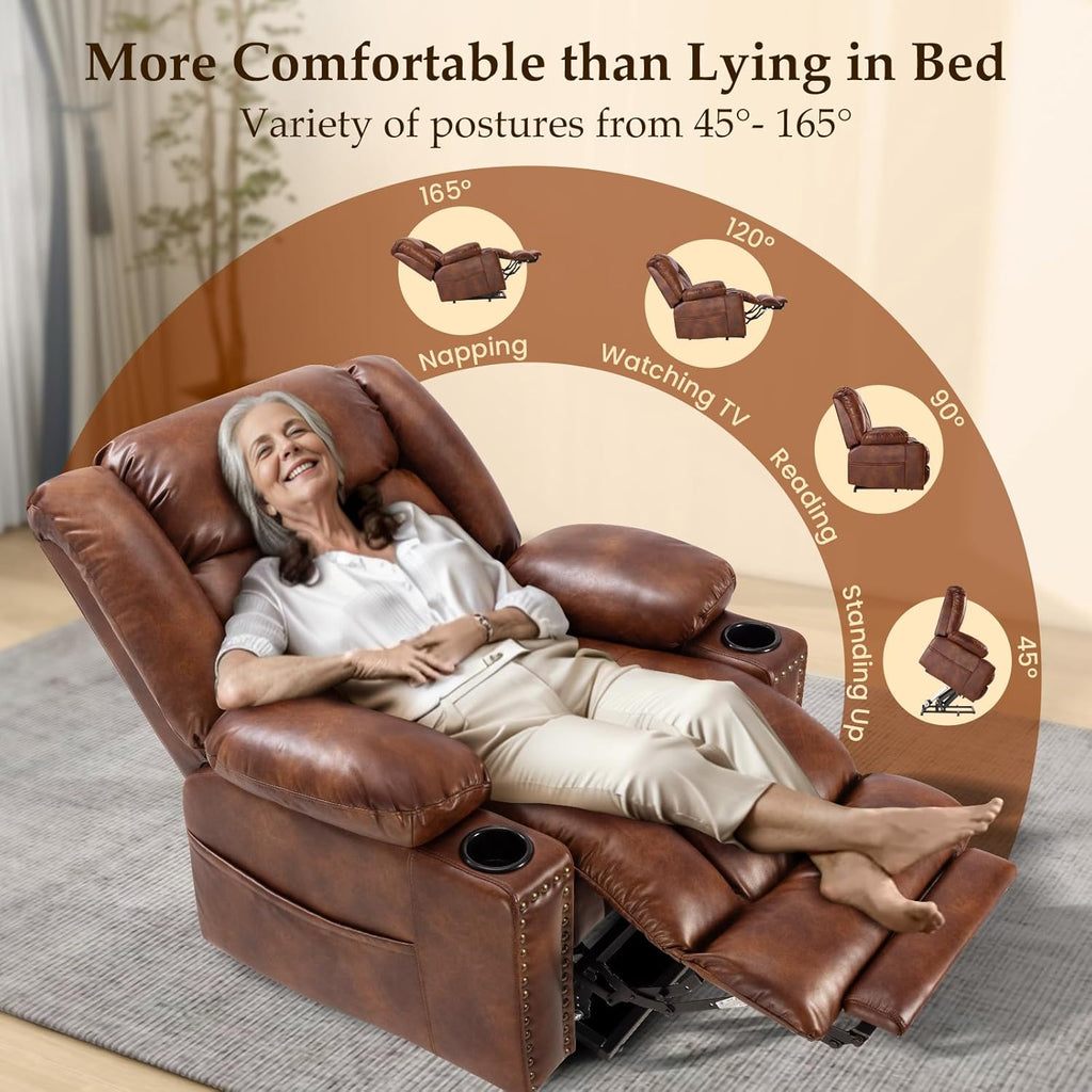 Large Power Lift Recliner with Extended Footrest, Heat and Massage X628477