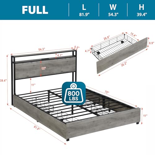 Black Full Size Bed Frame with Headboard, LED, 4 Storage Drawers, Charging Station Z969