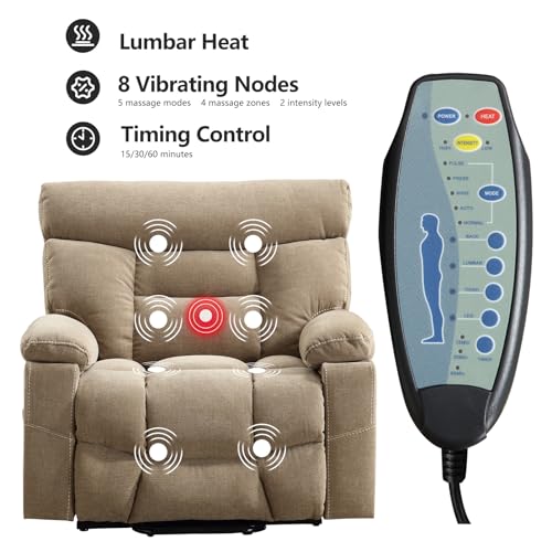 Grey Fabric Power Lift Recliner Chair with Heated Massage and USB Port I7976