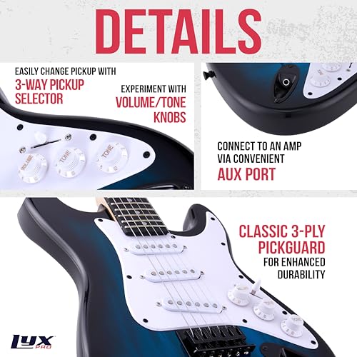 Red 36 Inch Electric Guitar Kit with Amp, Six Strings, Picks, Strap, Tuner, Cable, Gig Bag O897798