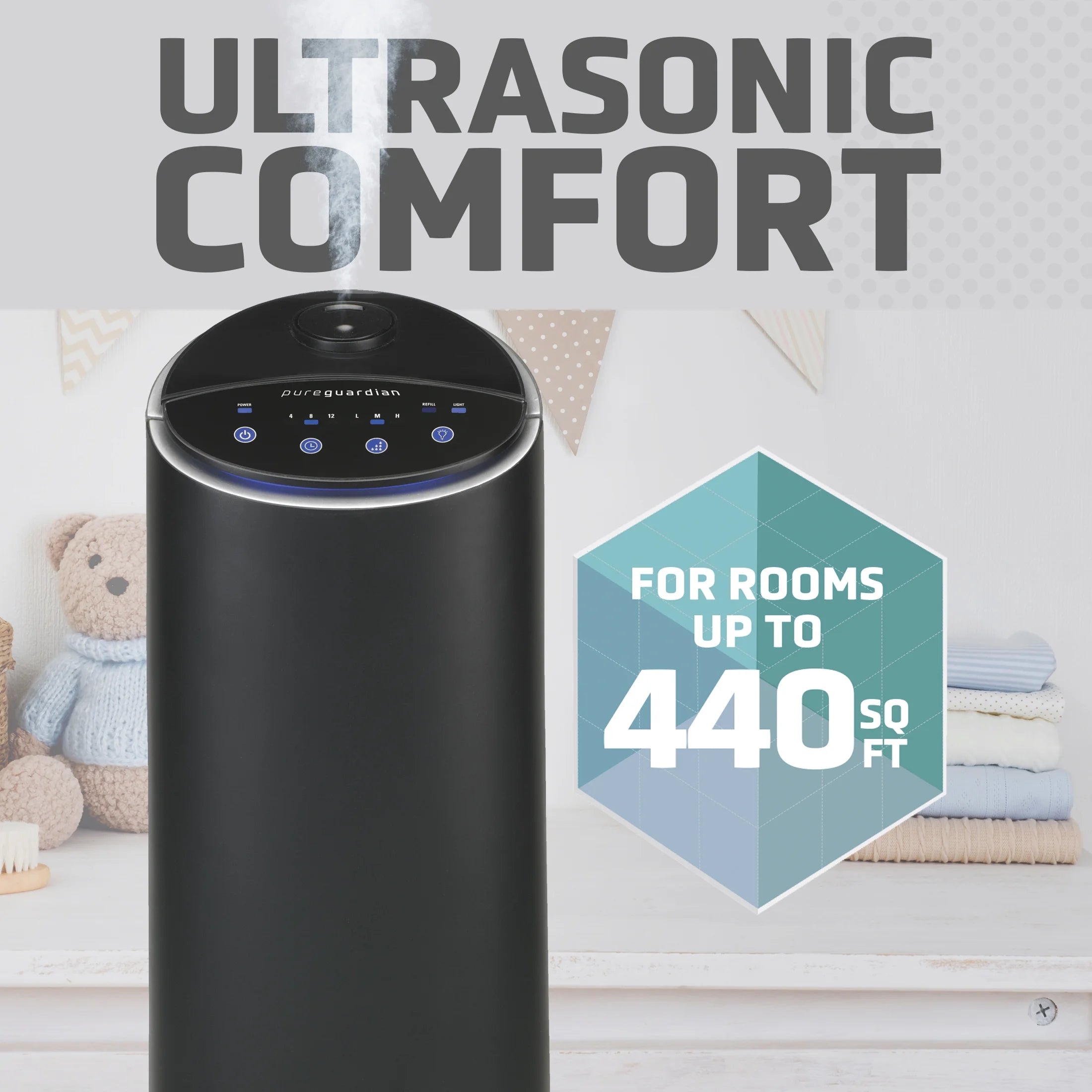 Black 1.5 Gallon Ultrasonic Cool Mist Tower Humidifier D785