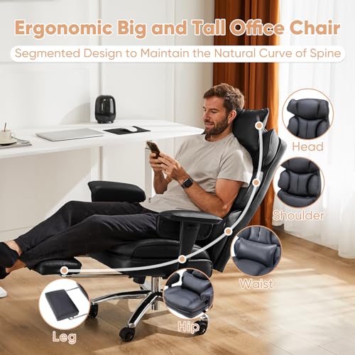 Black PU Leather Ergonomic Desk Chair with Footrest E15294
