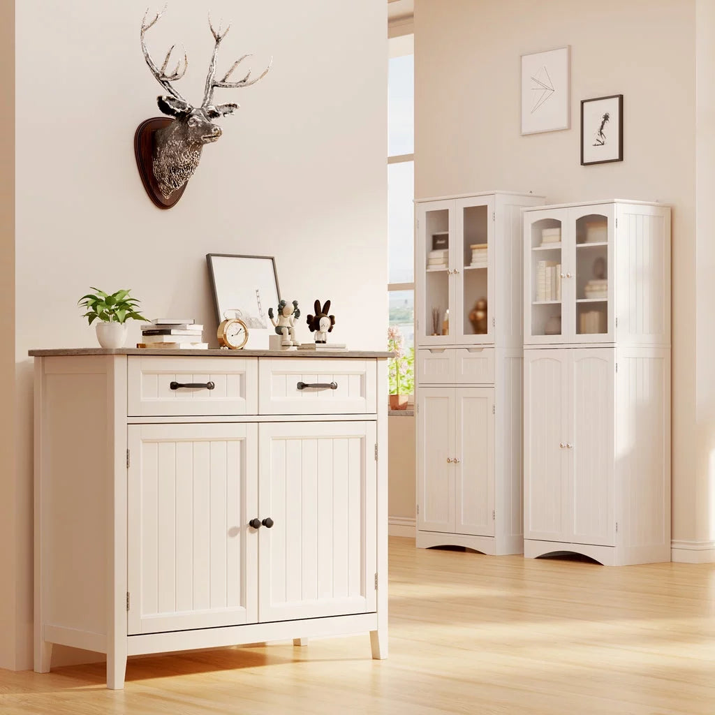 Grey Kitchen Sideboard Buffet Cabinet with Drawers and Adjustable Shelf T7107
