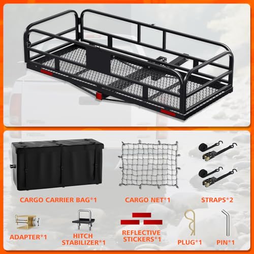 Folding 500 LBS Cargo Carrier Basket 60" x 24" x 14" for 2" Receiver M27409