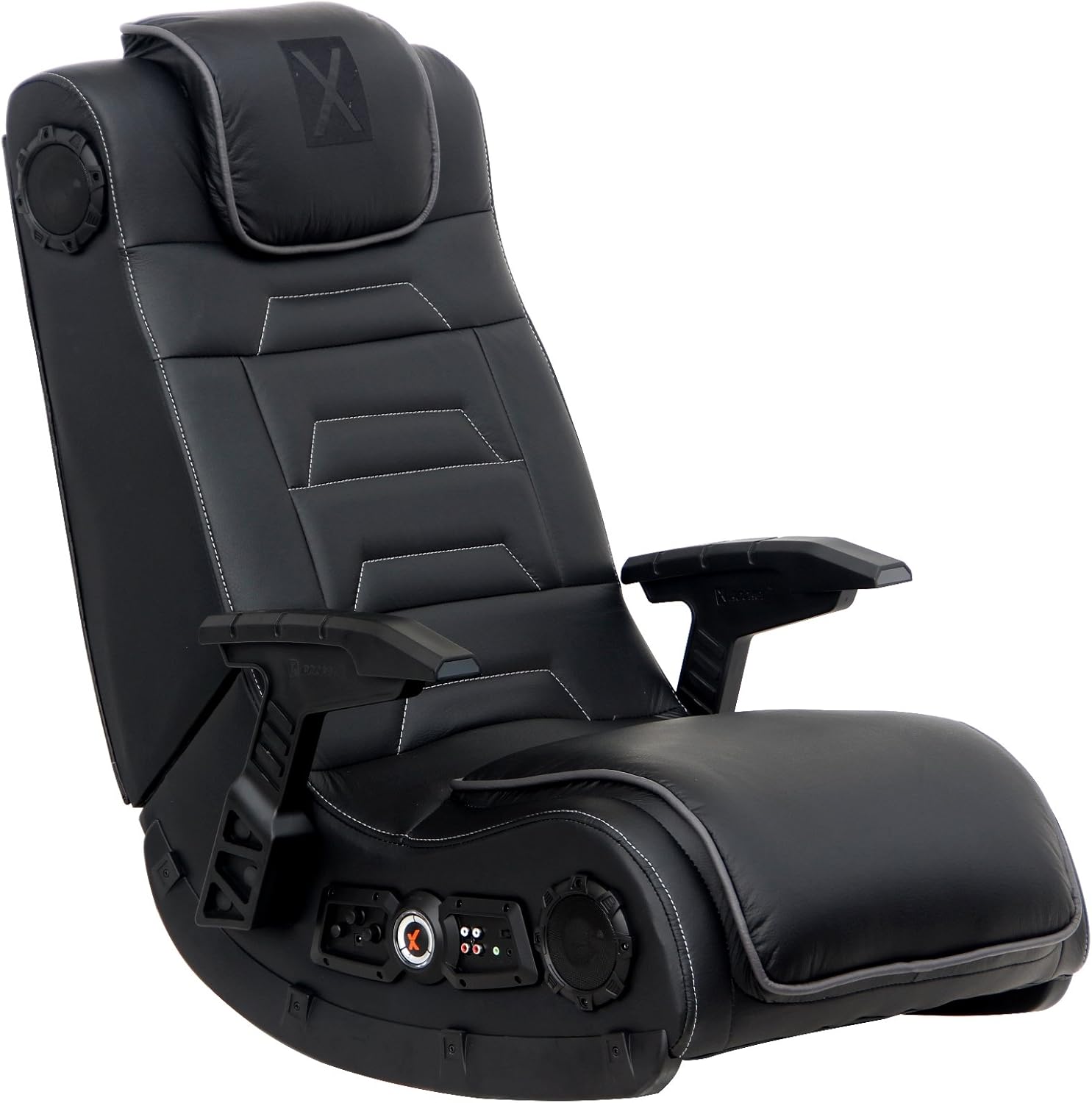 Black Leather Vibrating Floor Gaming Chair with Headrest Z23499