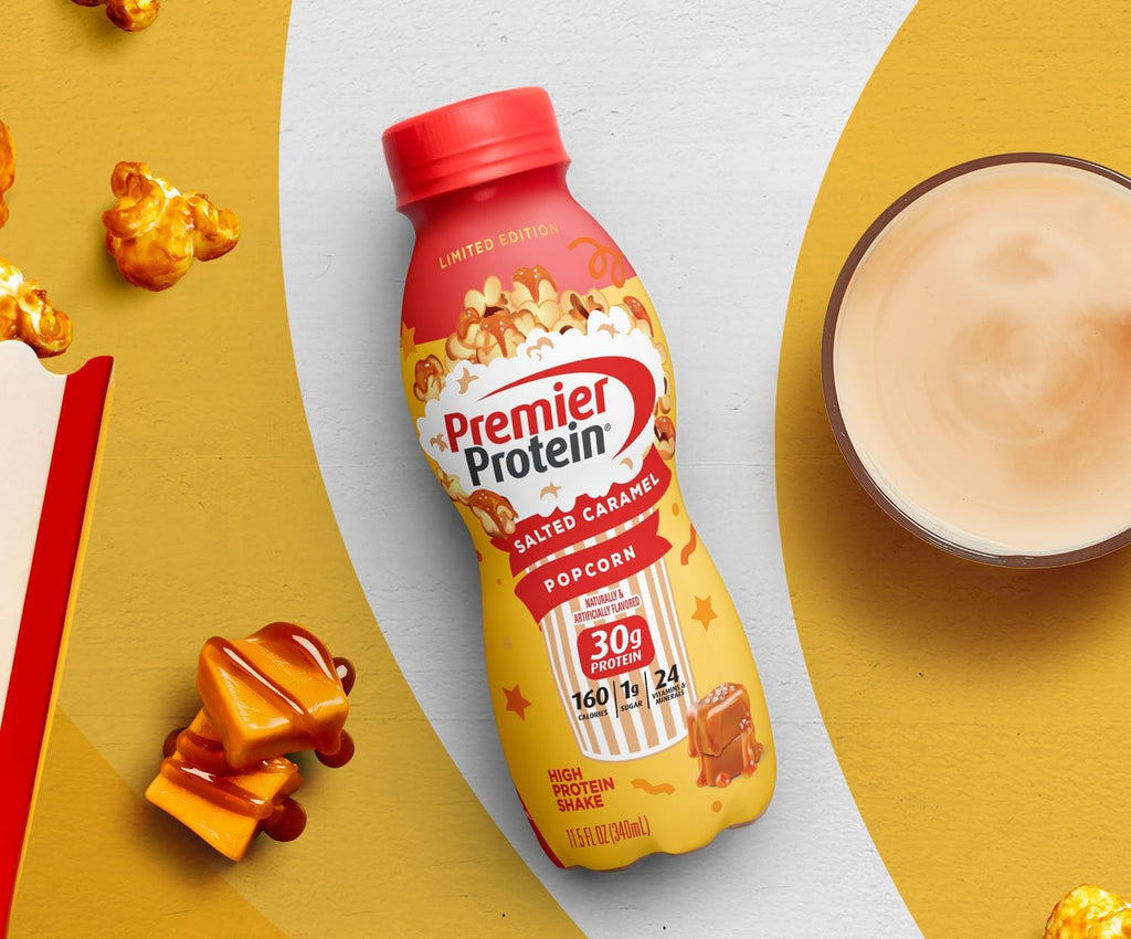12 Pack Premier Protein Shake, 30g Protein, Salted Caramel Popcorn and Bananas & Cream Flavors V74527