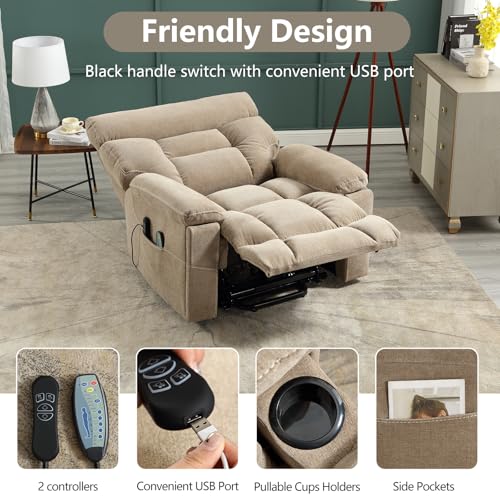 Grey Fabric Power Lift Recliner Chair with Heated Massage and USB Port I7976