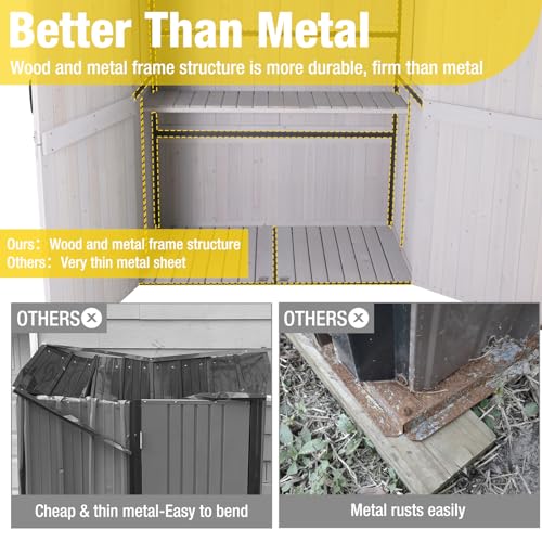 Outdoor Storage Shed with Metal Frame and Adjustable Shelfs (Brown) Z856