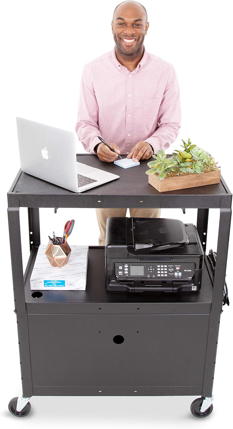 Large AV Cart with Locking Cabinet, Height Adjustable, Black K501938