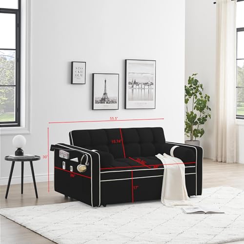 Beige Convertible Sleeper Sofa with Pullout Bed D57629