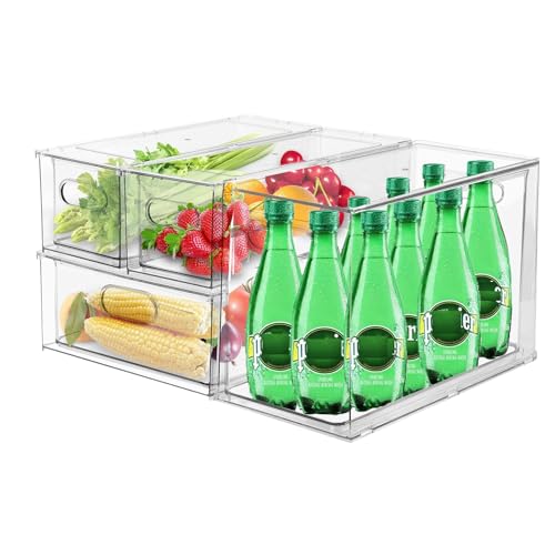 4pack Stackable Refrigerator Organizer Bins with Pull-Out Drawer S706