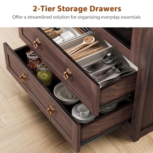 Brown Arched Bookshelf Pantry Storage Cabinet with Drawers Doors and Shelves E577703
