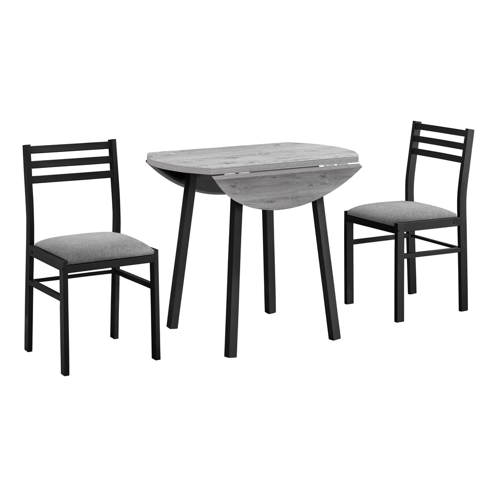 Gray 3pcs Drop Leaf Dining Table Set with Black Metal W49633