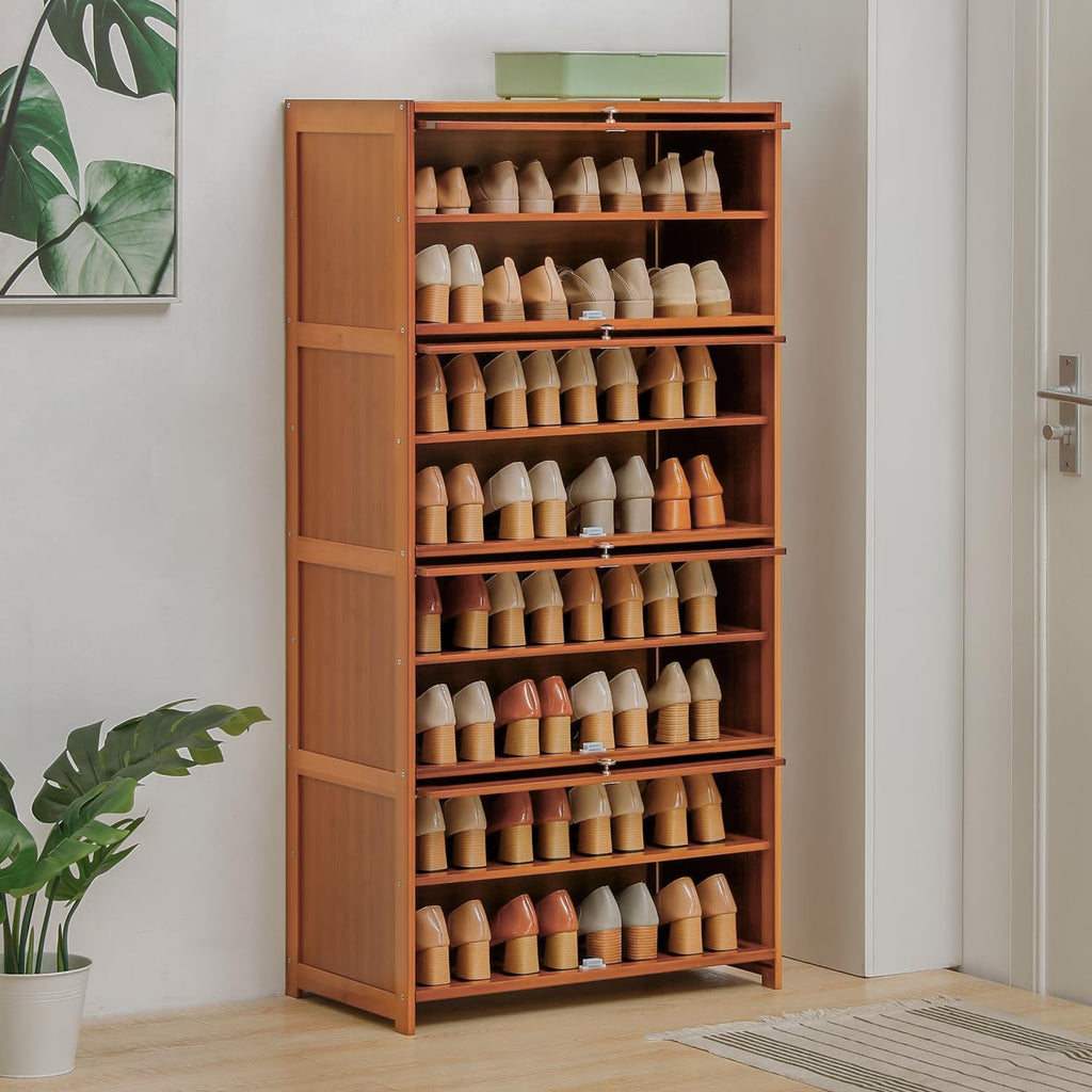 Bamboo 8 Tier Shoe Shelf Storage Rack with Flip Doors Y718089