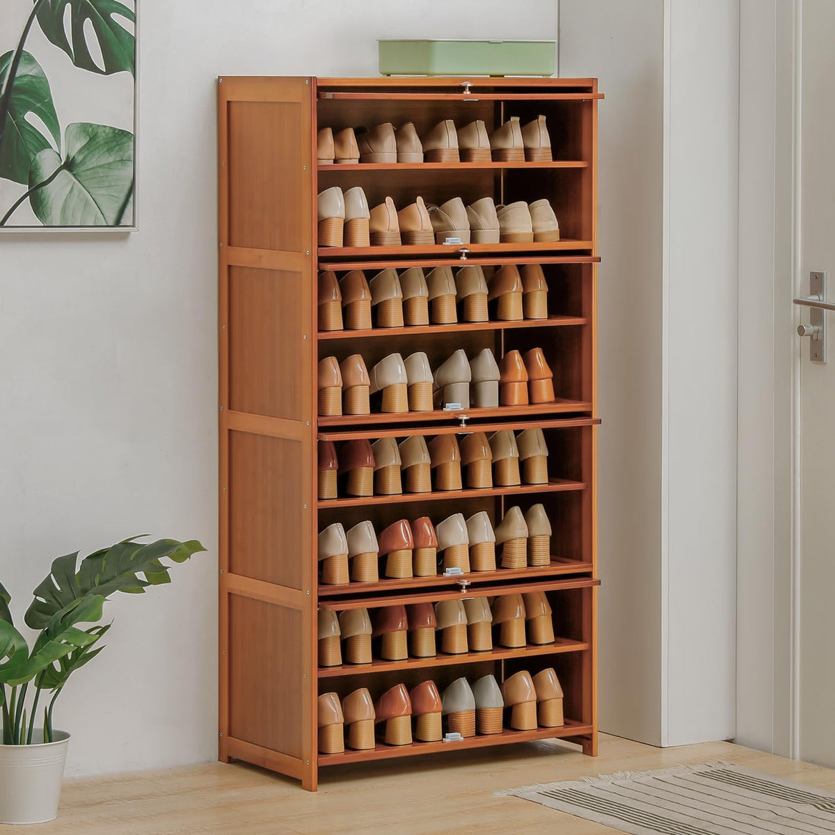 Bamboo 8 Tier Shoe Shelf Storage Rack with Flip Doors Y718089