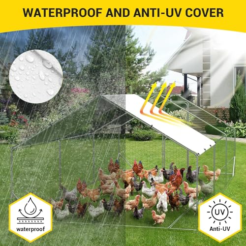 Large Metal Chicken Coop with Waterproof Cover 9.8 x 13.1 x 6.6ft H280