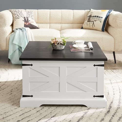 Farmhouse Lift Top Coffee Table, 31.5" Square Wood Center Table with Hidden Storage Compartment H1814