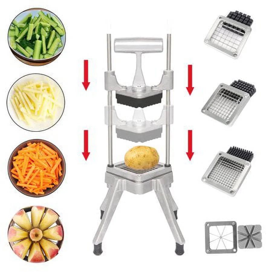Commercial Vegetable Chopper French Fry Cutter with 4 Sizes Blades, Stainless Steel V344