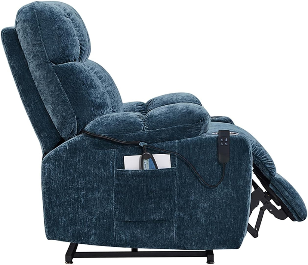 Blue Dual Motor Power Lift Recliner Chair with Remote Control Massage and Heat Cup Holder H384222
