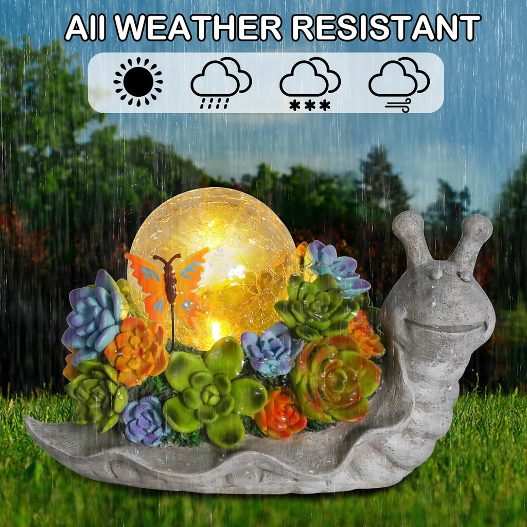 Solar Garden Snail Statue with Succulent and Solar Lights N75950