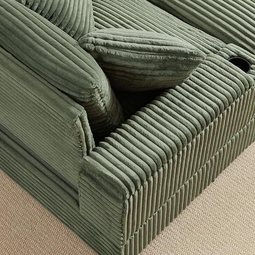 Oversized Corduroy Convertible Sleeper Sofa with Ottoman, Grey V961