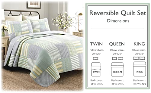 100% Cotton Reversible Patchwork Quilt Bedding Set Queen-3 Piece D640