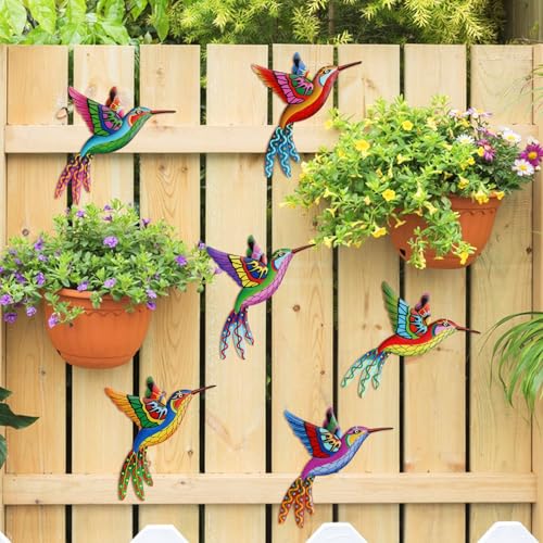6Pcs Metal Hummingbird Wall Art Decor Colorful Birds Hanging Sculptures M72933